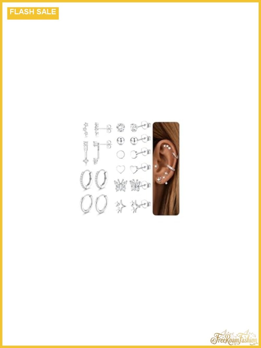 Sterling Silver Stud Earrings Set for Women Hoop Earrings Hypoallergenic 10
